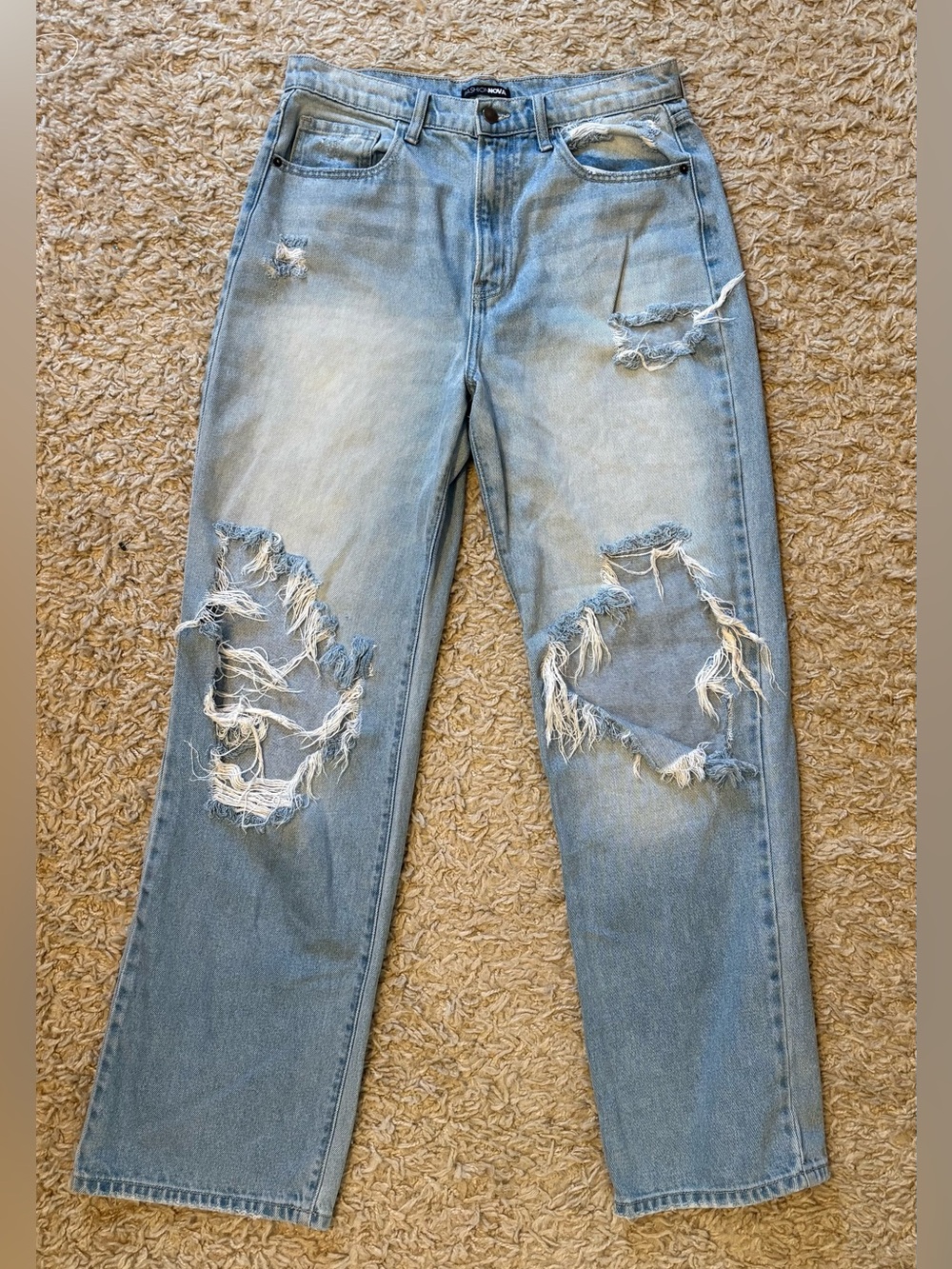 Fashion Nova Light Blue Distressed Straight Leg Jeans size 11